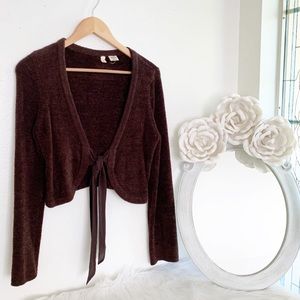 Anthro Moth Chenille Cropped Brown Cardigan